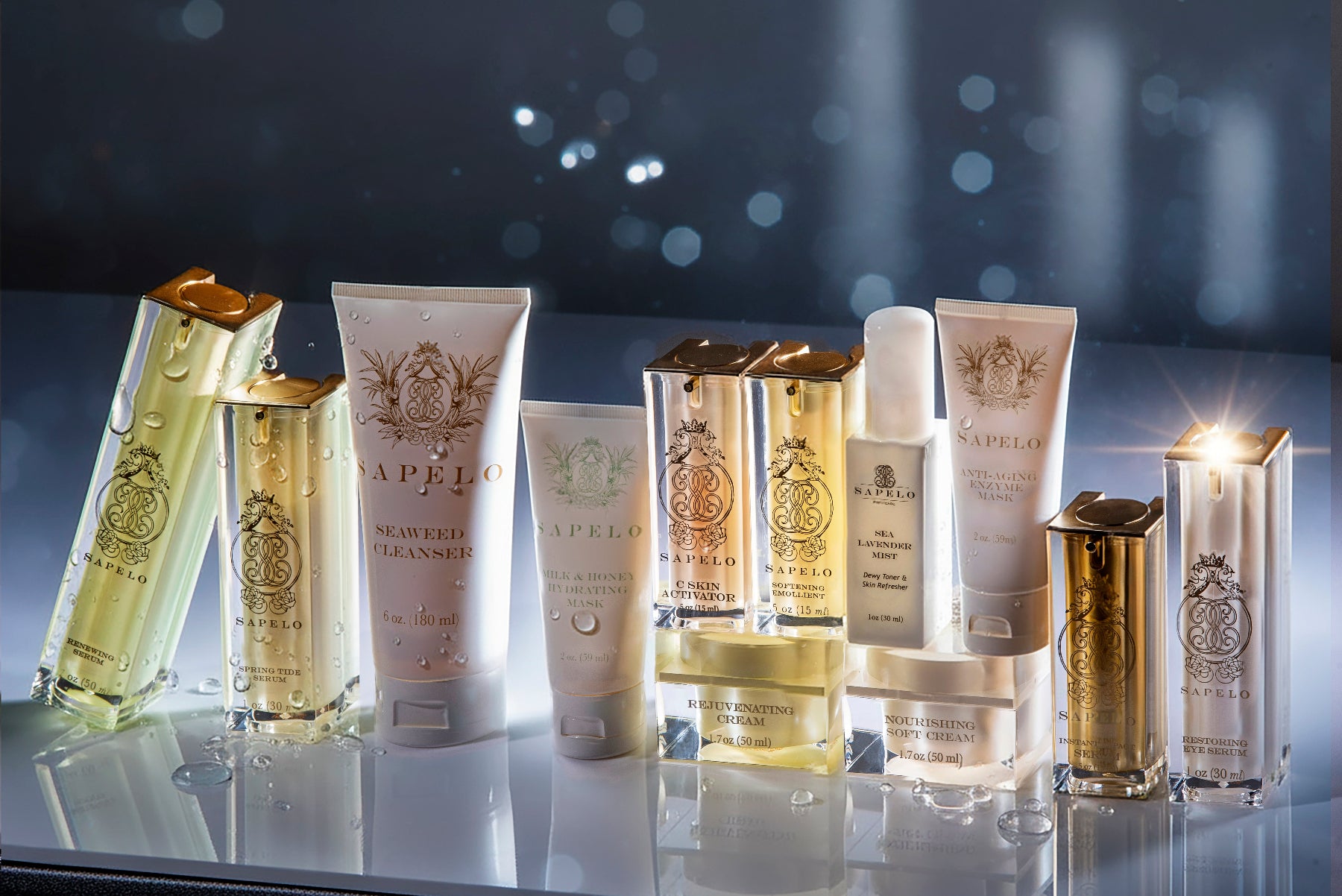 Collection of skincare products with a dark background