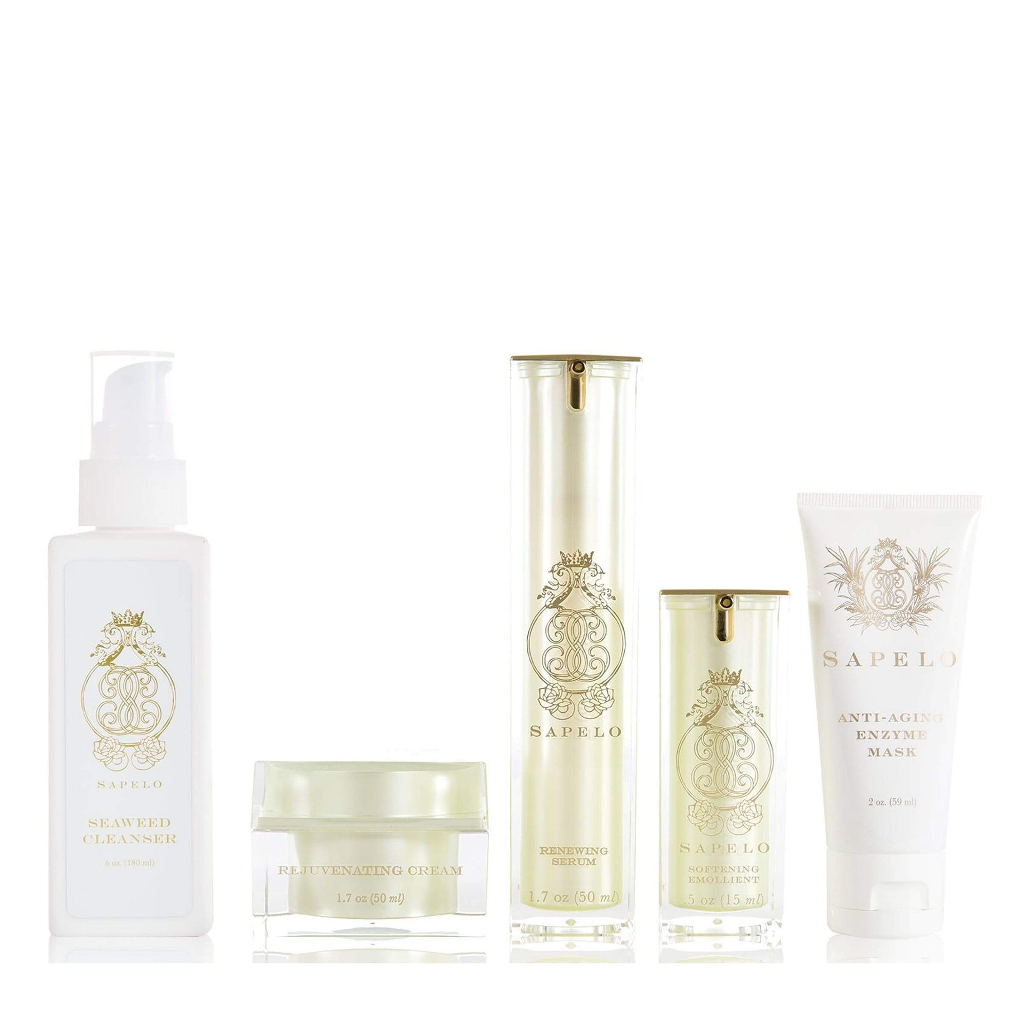 5-piece skincare collection Sapelo Skin Care Anti-Aging Collection – advanced formulas with peptides, antioxidants, and botanicals to reduce fine lines and improve skin firmness