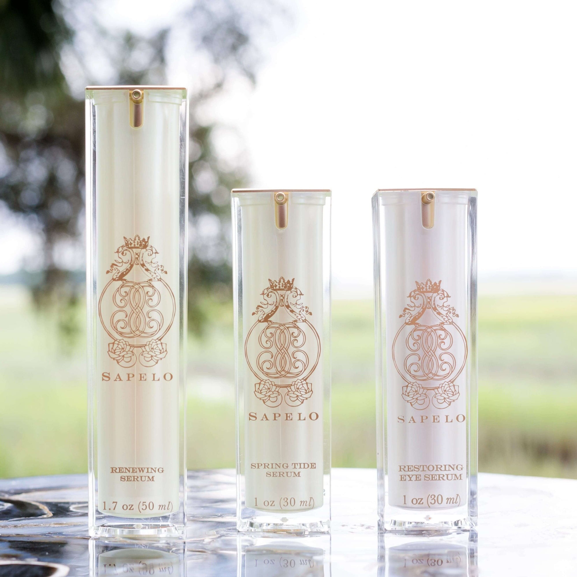 Sapelo Skin Care Serum Collection – targeted serums formulated with peptides, hyaluronic acid, and antioxidants for hydration, repair, and radiance